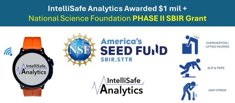 Intellisafe Analytics National Science Foundation (NSF) Awards IntelliSafe Analytics $1 million+ SBIR Phase II Grant to continue development of Human-Centered Safety Systems to Protect Workers